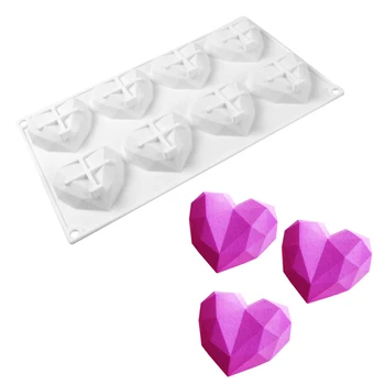 

8-Cavity Diamond Heart Silicone Mousse Mold Fondant Cake Decorating Tools Cake Pan