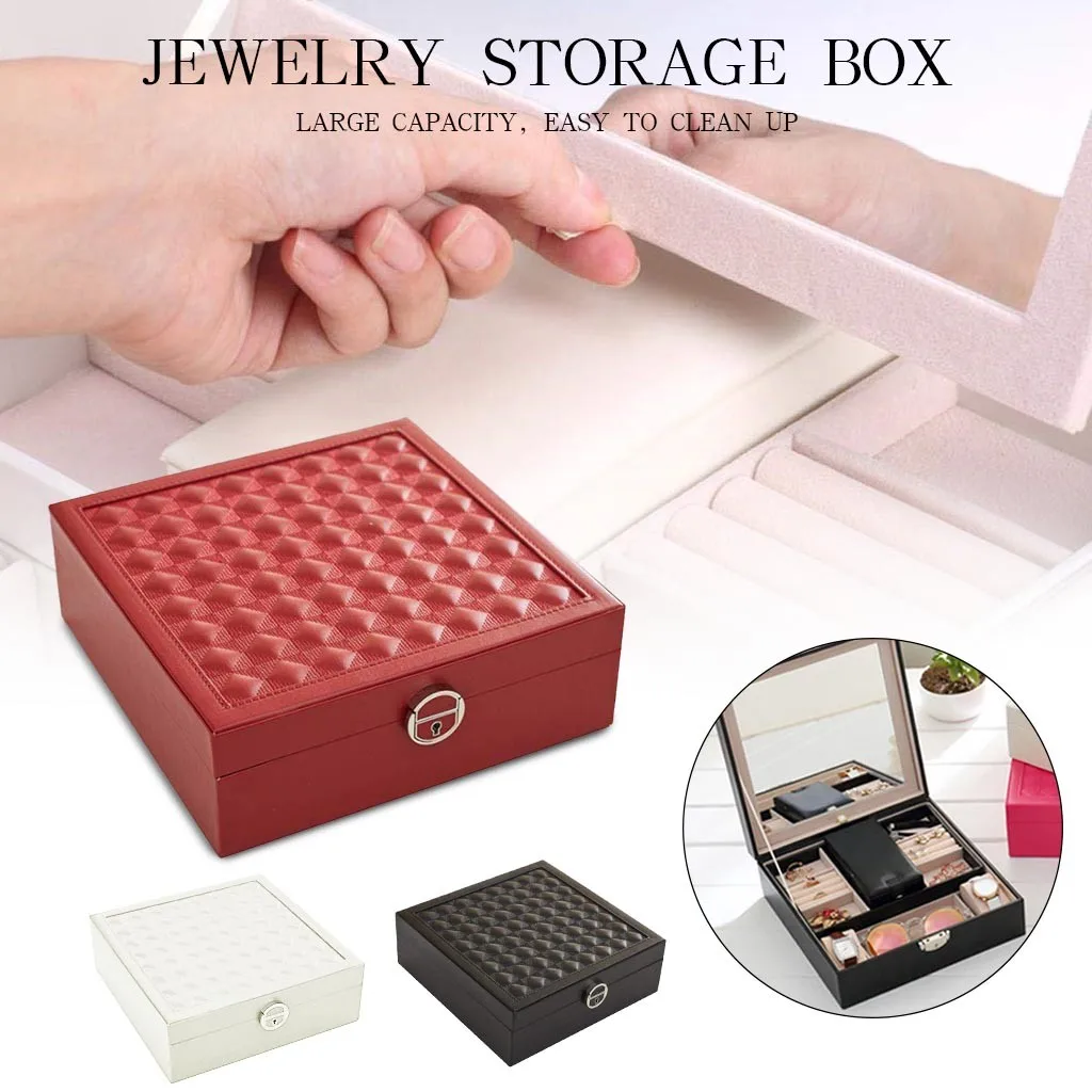 

Solid Red Earrings Ring Jewelry Display Storage Box Case Organizer Wooden Creative Gift 25.3x25.3x8.5CM Dropshipping #1325