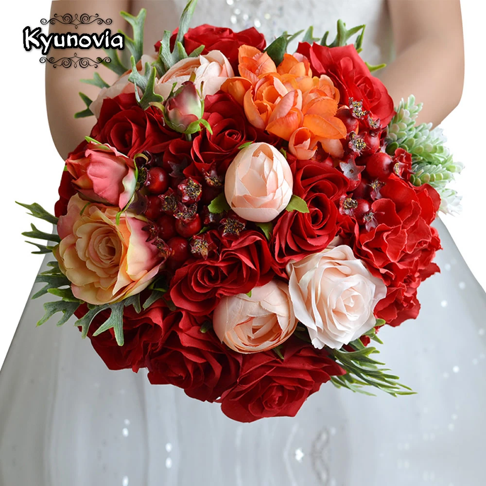 Kyunovia Wedding Flowers Bridal Bouquet Red Roses Bouquet Wedding Accessories Bride Bouquet Wedding Bride Holding Flowers Fe18 Artificial Dried Flowers Aliexpress
