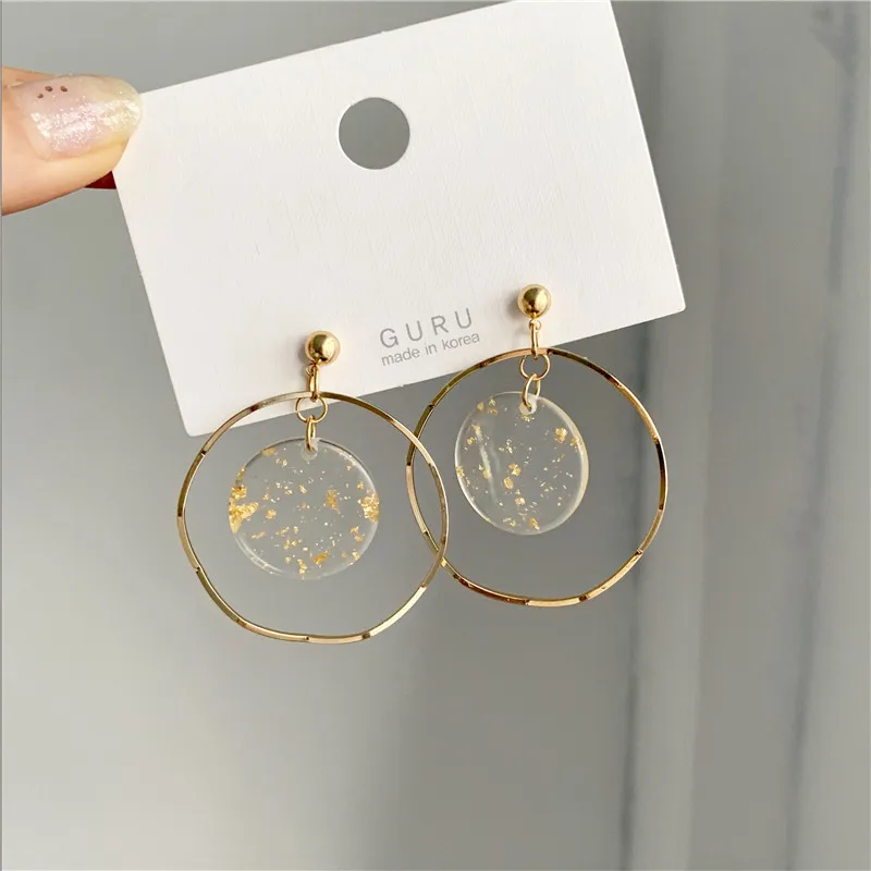 

MESTILO Big Round Wave Circle Drop Dangle Earrings For Women Gold Foil Resin Disc Pendant Earrings Girl Gift Geometric Jewelry
