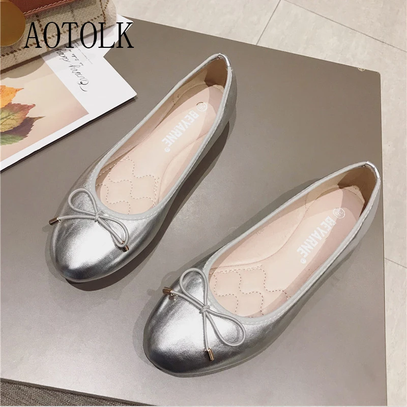 

Women Loafers Shoes Flats Slip On Round Toe Woman Loafers Boat Bow-knot Gold Sliver Cute Casual Shoes Soft Female Plus Size