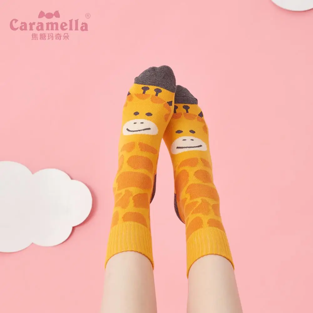 Caramella/носки с рисунками животных для девочек корейские милые разноцветные короткие носки забавный подарок для женщин, хлопковые носки 3 пары женскии носочки