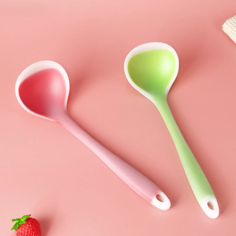 Long Handle Silicone Soup Spoon Heat Resistant Porridge Spoon Rice Ladles Cooking Tools Nonstick Kitchen Dinner Supplies