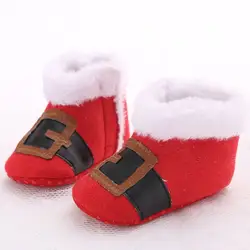 Рождественская обувь для малышей; Детские теплые зимние ботинки из флока для девочек и мальчиков; мягкая Нескользящая хлопковая обувь;