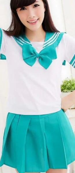 green long sleeve Летняя униформа для девочек, крутые костюмы, сексуальная школьная форма для девочек, платья для бара, костюм японской школьницы, летняя классная юбка, сексуальный костюм - Цвет: green long sleeve