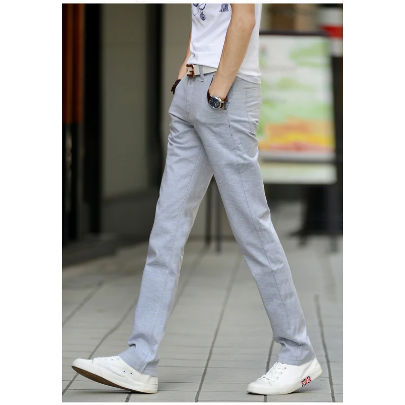 Men Fashion Summer Fashion Korea Slim Fit Straight Linen Cotton Thin Business Trouser Pants Male Casual Pants Import Clothes 118