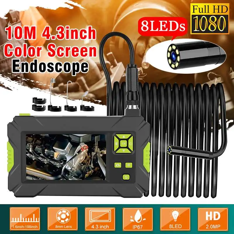 

10M 8mm 1080P HD 4.3 inch Screen Industrial Endoscope Borescope IP67 Waterproof Inspection Camera with 8 LED lights 2600mAh