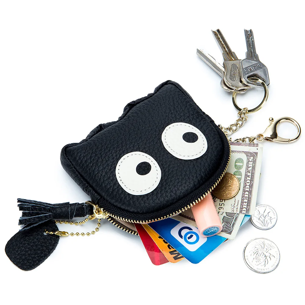 A3008 Top Layer Cow Leather Soft Comfortable Fashion Girls Coins Purse Cute Ghost Design Small Items Cowhide Lovely Handy Bag