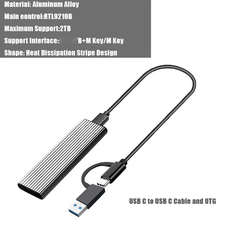 M2 NVME Case  to USB 3.1 Case 10Gbps Dual Protocol Ssd Adapter M.2 PCIe Express NGFF SATA Box SSD Enclosure with OTG for M.2 SSD computer hard drive box HDD Box Enclosures