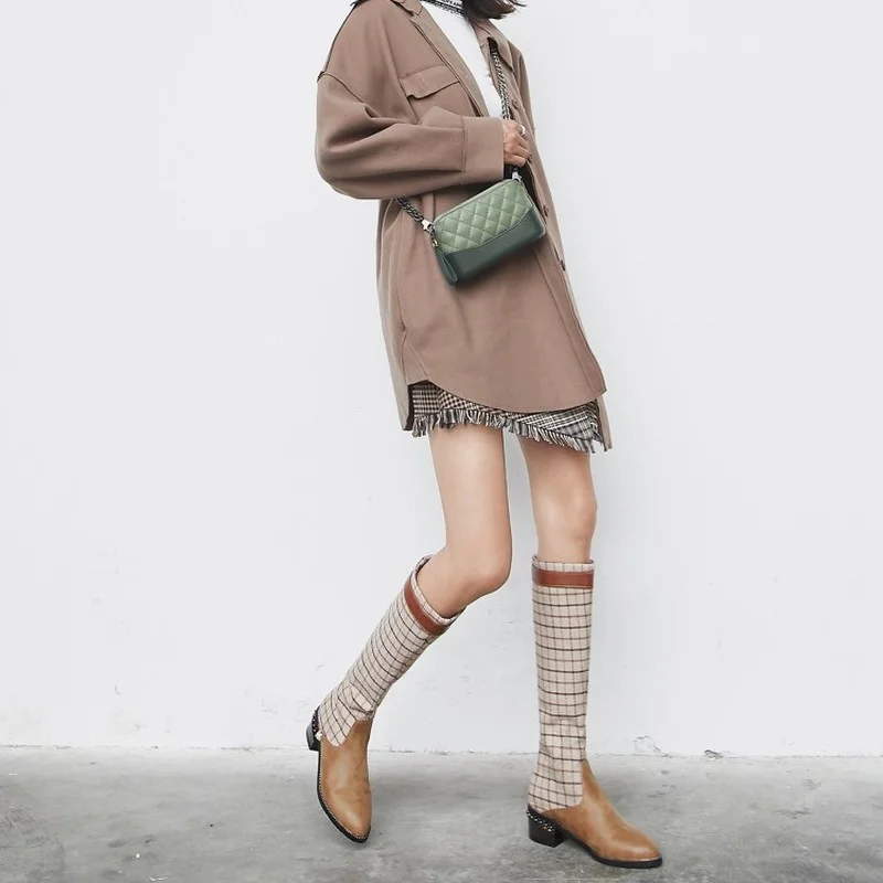 

FXYCMMCQ Autumn Euramerican Long Tube Does Not Go Up To The Knee To Spell Lubrical Round Head Fashionable Dress Boot 333