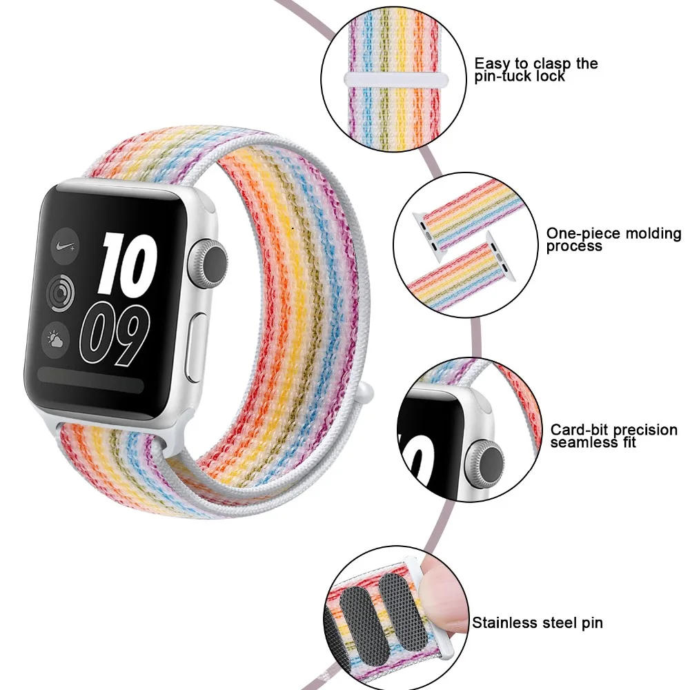 Ремешок для наручных часов Apple Watch 4 5/3/2/1 38 мм 42 мм 62 NewColors нейлон мягкий дышащий сменный ремешок петли для наручных часов iwatch серии 4 40 мм 44 мм