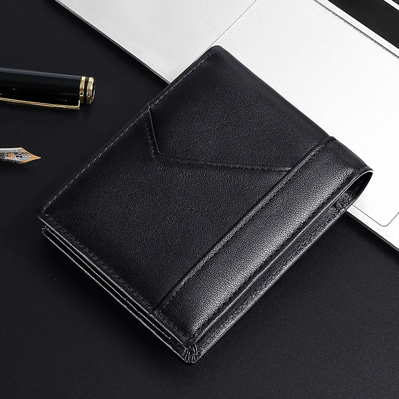 European style short wallets for men Genuine Leather Purse man Anti-theft men's wallet leather Multi card slots Men wallet