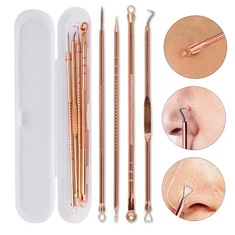 

4pc Acne Extractor Remover Blackhead Pimple Needles Blemish TreatmentTweezers Bend Curved Needle Tool