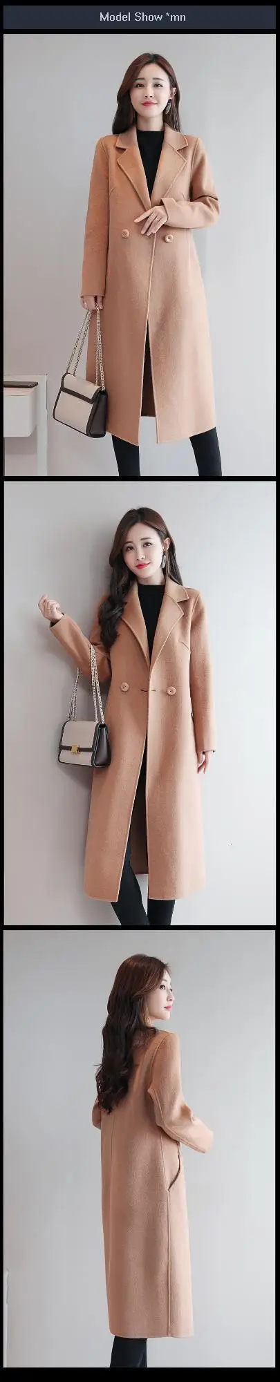 Winter Long Coat Women Wool Korean Overcoat Woolen Loose Winterjas Dames Red White Camel Turn Down Collar Female Coats