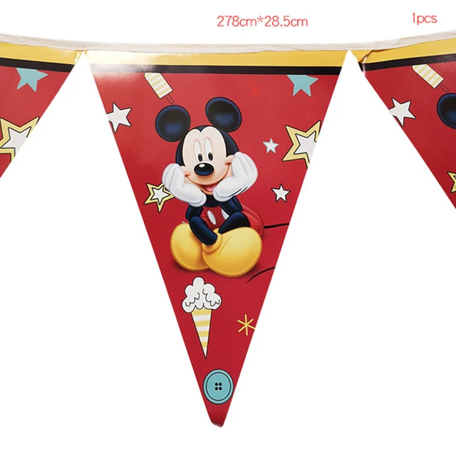 Mickey Mouse Theme Party Banner Party 6 People Disposable Plate Napkin Cup Cake Toppers for Kids Favor Flag Decoration Gifts Pennant 1lot