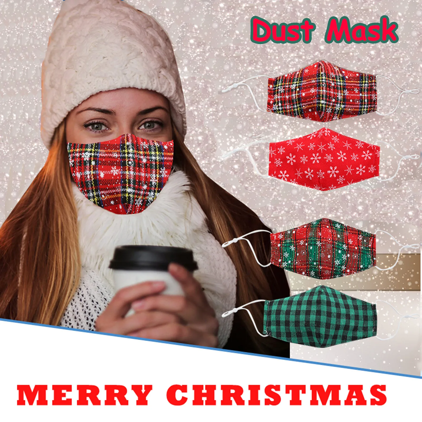 

Fast Delivery Adult Christmas Plaid snowflake Print Mask Washable Reusable Protect Face Mask Headband mascarillas MÃ¡scara facial