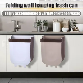 

Wall Mounted Hanging Trash Can Folding Waste Bin Kitchen Cabinet Door Hanging Trash Bin Household Cleaning Tool waste bin #40