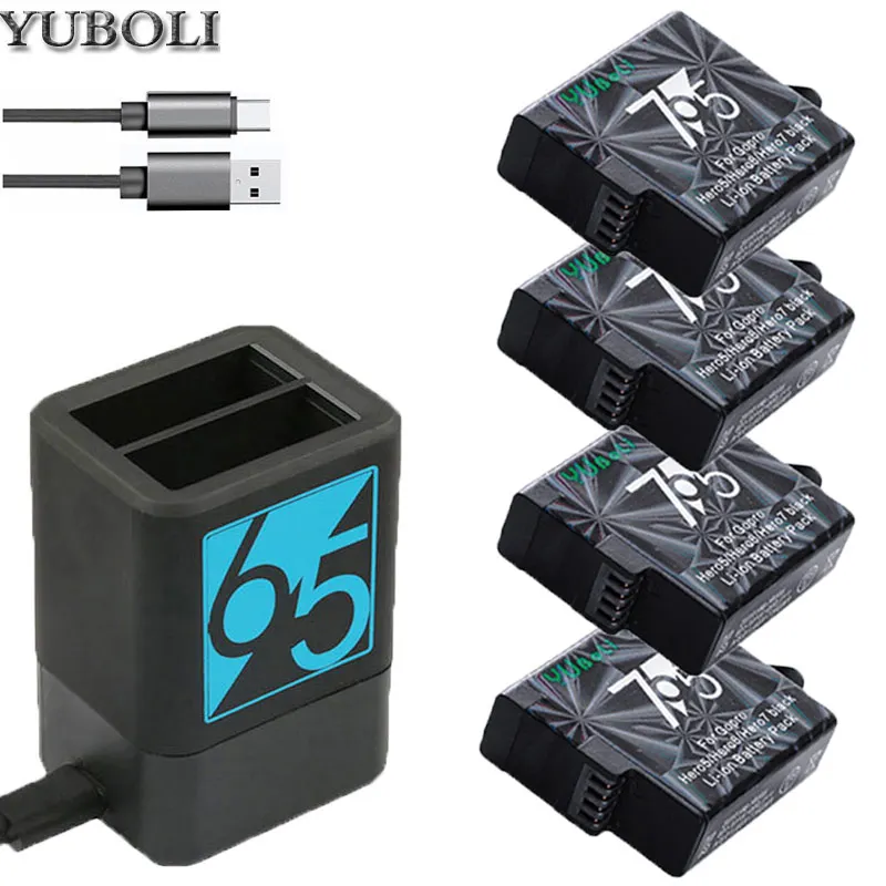 charger and 4battery Аккумулятор 4x bateria hero 7 hero 5 hero 8+ зарядное устройство USB с двумя портами для GoPro Go pro hero 5 6 8 hero 6 hero 7 аксессуары для камеры 1600 мАч - Цвет: charger and 4battery