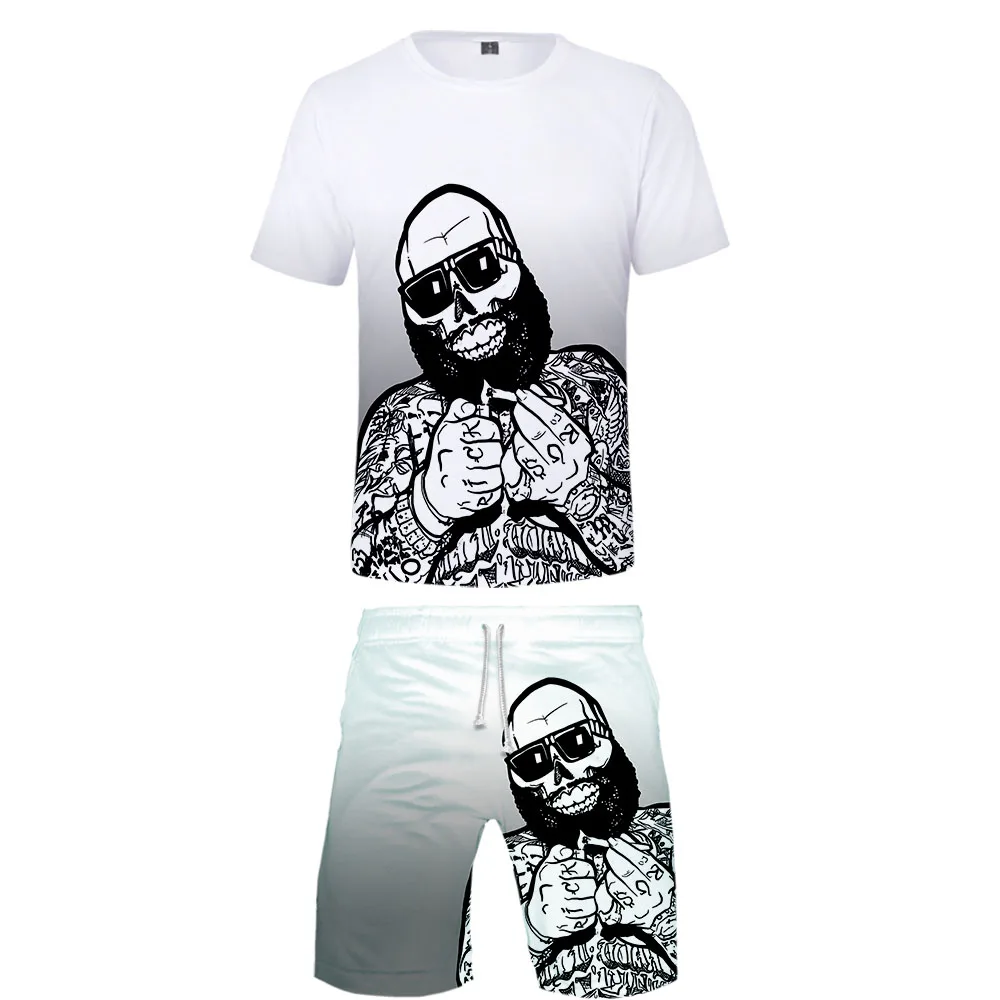 Мужские комплекты Rick Ross, мужская одежда из 2 предметов, спортивный комплект с короткими рукавами в стиле хип-хоп, летние комплекты для отдыха, тонкие комплекты одежды высокого качества