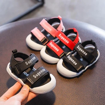 

Baby beach sandals soft bottom toddler shoes 0-1-2 years old anti-kick baby baotou sandals beach shoes