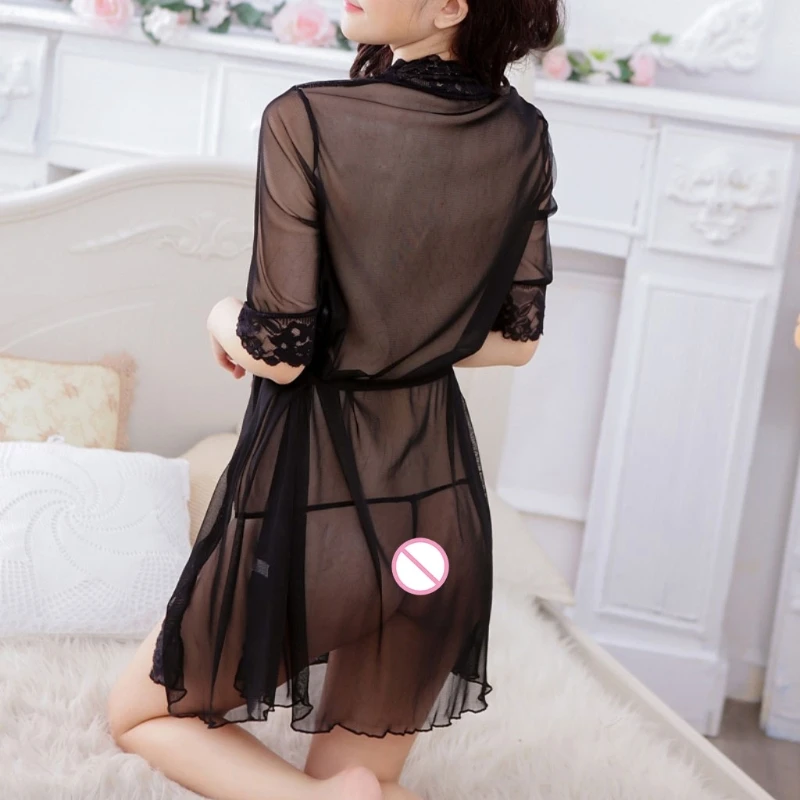 Women Robe Kimono Babydoll Lingerie Nightgown Belt 1 pc women bathrobe silk night robe