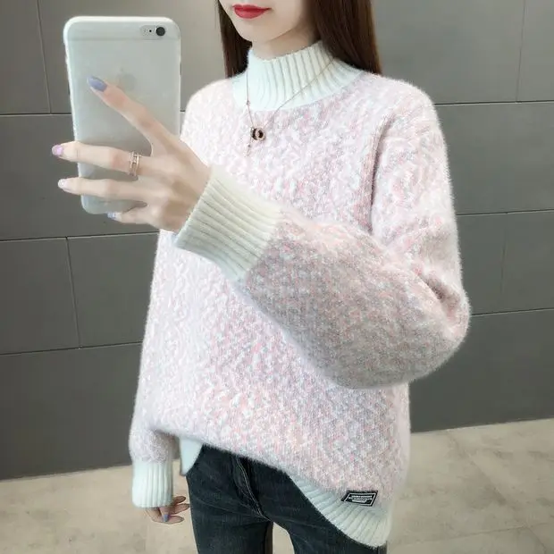 Blusas De Inverno Feminina, пуловер, свитер, 9496 реальное изображение, нижняя этикетка, пряжа, Короткий воротник, вязанная вставка 54