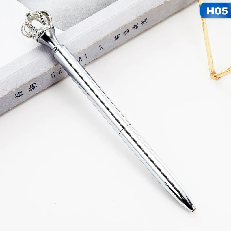 05 Creative Big Shining Crown Ballpoint Pen High Quality 1.0mm Black Ink Metal Ballpoint Pen Student Writing Stationery - Color: 05