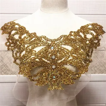 

new Gold and silver double side wedding embroidered crystal rhinestone collar necklace appliques n