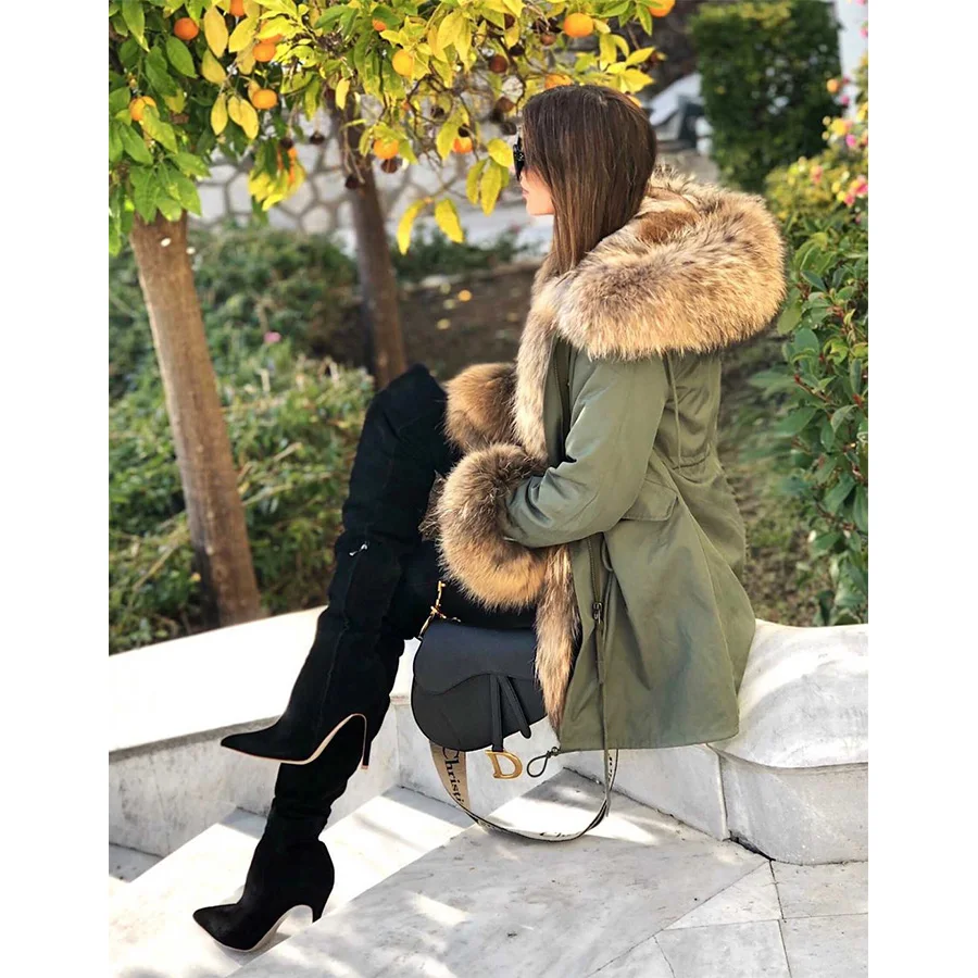 Natural Real Fox Fur Jacket Coats Women Parka | Luxury Parka