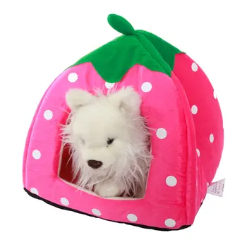 

Soft Cotton Cute Strawberry Style Multi-purpose Pets Dog Cat House Nest Yurt Size S Pink high quality short plush