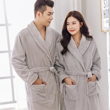 

Gray Lovers Robe Kimono Gown With Belt Sleepwear Nightgown Intimate Lingerie Winter Warm Women Nightwear Casual Home Clothes