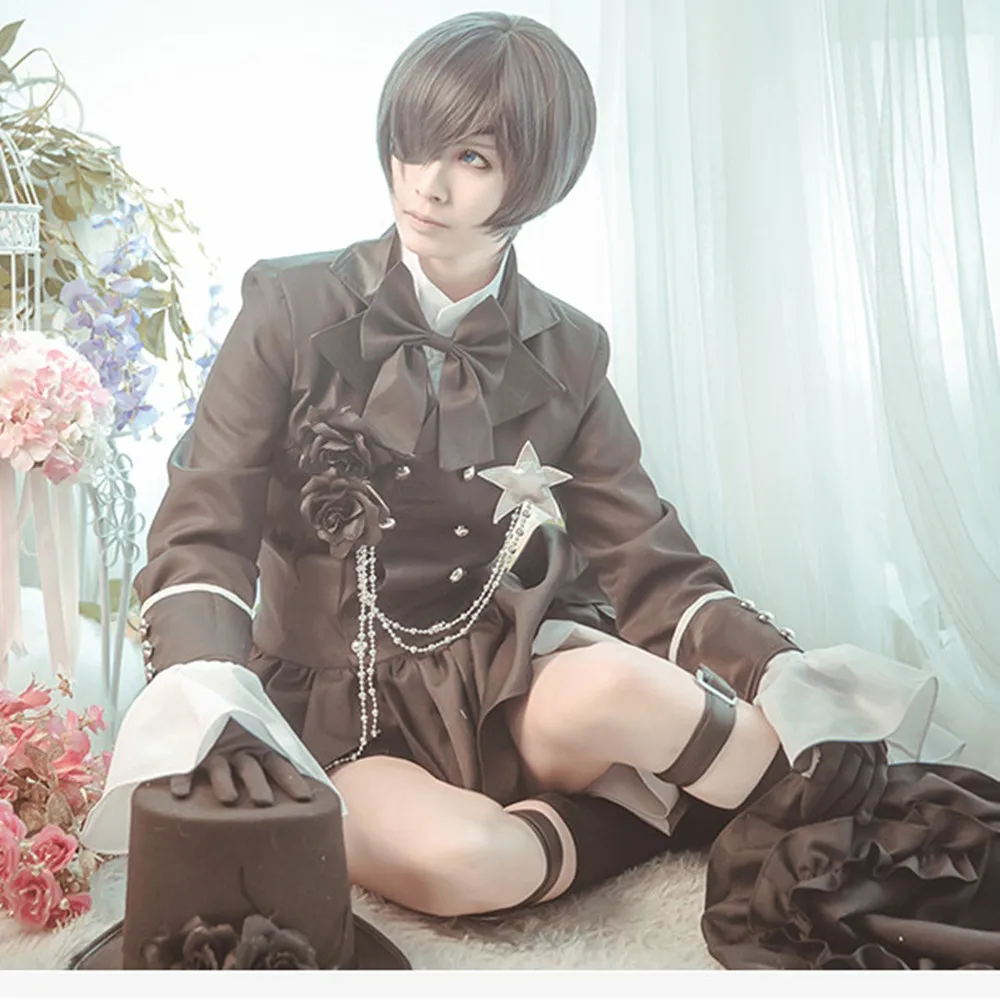 Ciel Phantomhive Cos Хэллоуин вечерние японский смокинг аниме платье мужские и женские сапоги для косплея Темный Дворецкий Косплей Kuroshitsuji Костюм