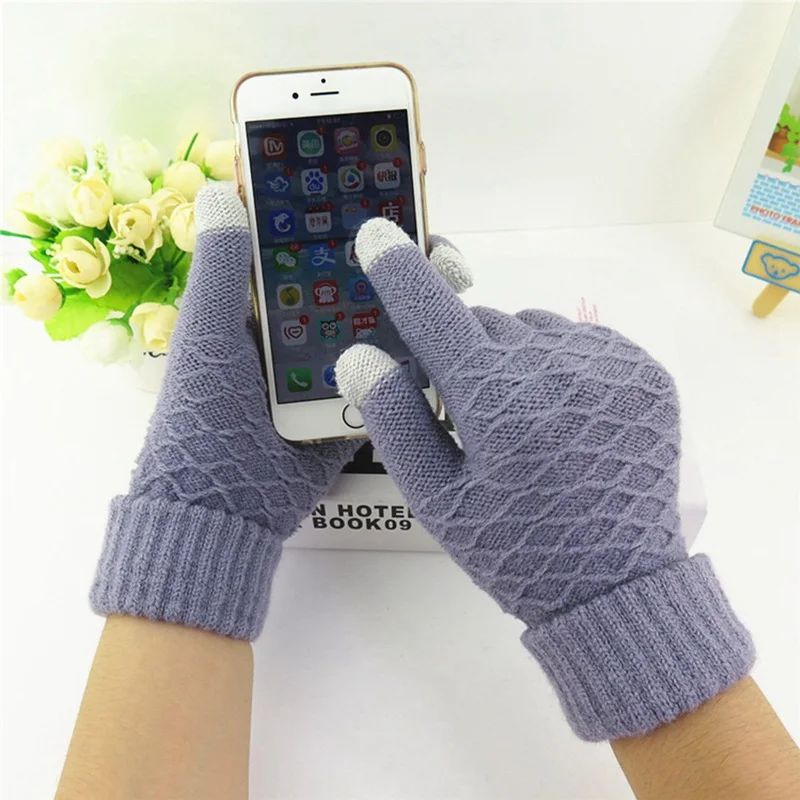 Korean Version Of Autumn And Winter Velvet Imitation Cashmere Ladies Warm Touch Screen Gloves Knitted Wool Thickening Gloves