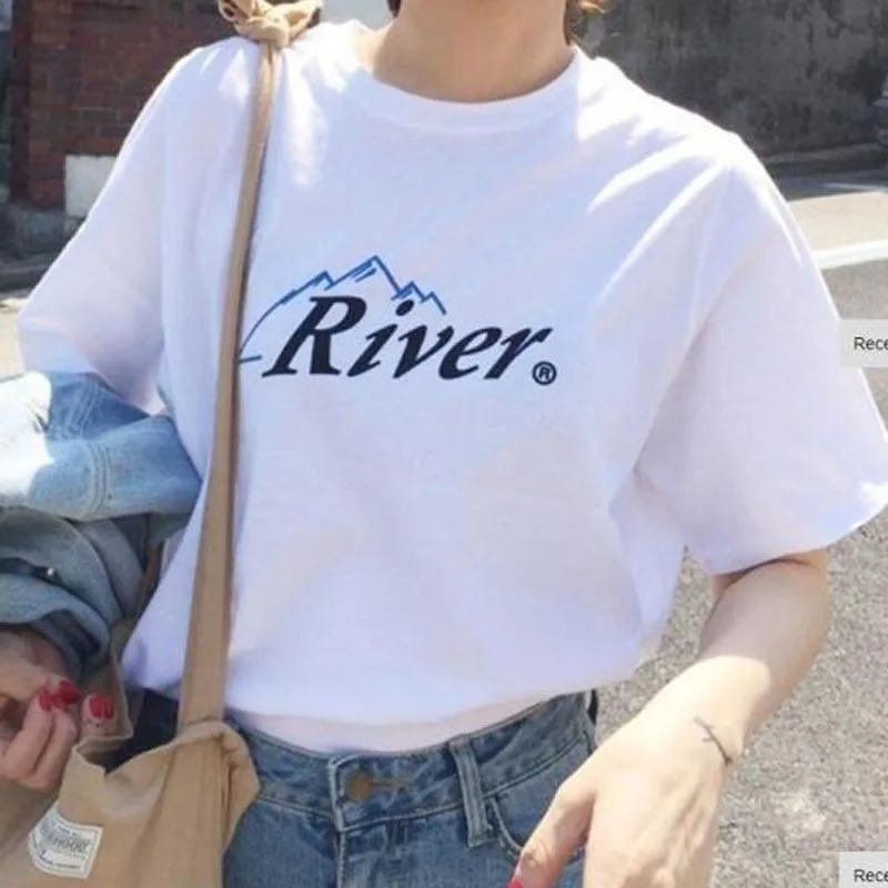 Japanese River Graphic Top Boho Style Aesthetic Tshirt Summer Women Short Sleeve Vintage T Shirt Cute Ladies Tees | Женская одежда