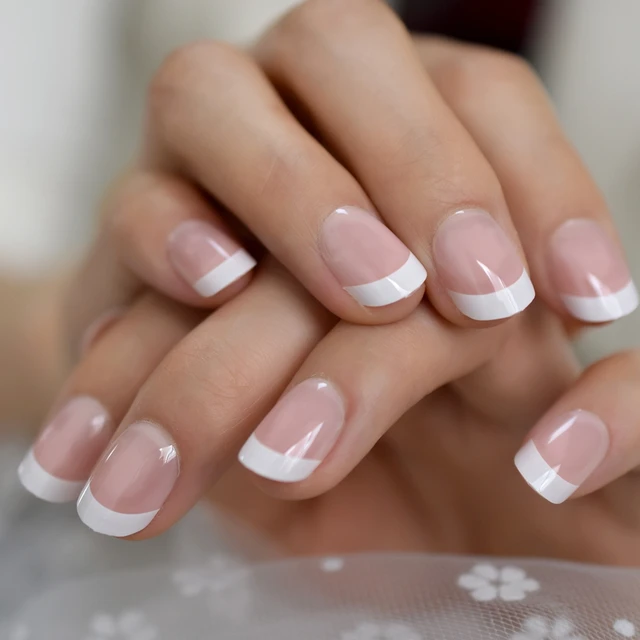 White V Shape French Nails Medium Stiletto Press On Nails Natural Color Predesigned Tips With Glue Sticker False Nails Aliexpress
