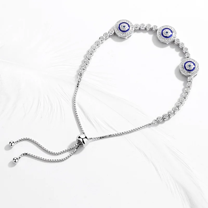 Women Evil Eye Lucky Hamsa Bracelet Genuine 925 Sterling Silver Men Luxury Round Blue Eyes CZ Crystal Tennis Bracelet KLTB014 - Image 5
