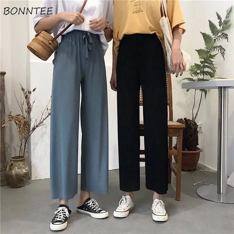 Wide Leg Pants Women Trendy Solid Ulzzang Summer Thin Comfortable Stylish Casual Ankle-length Female Capris Plus Size New 2020 Wide Leg Pants Women Trendy Solid Ulzzang Summer Thin Comfortable Stylish Casual Ankle-length Female Capris Plus Size New 2020