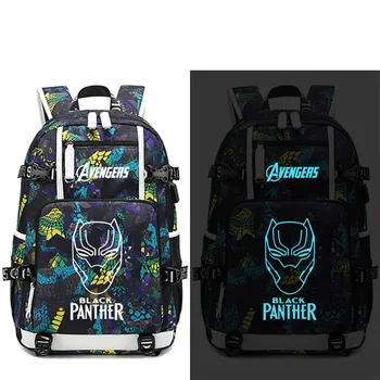 

Cartoon Avengers Black Panther Backpack USB Port Rucksack Bag Snake Pattern Teenager Student BookBags travel Shoulder Laptop Bag