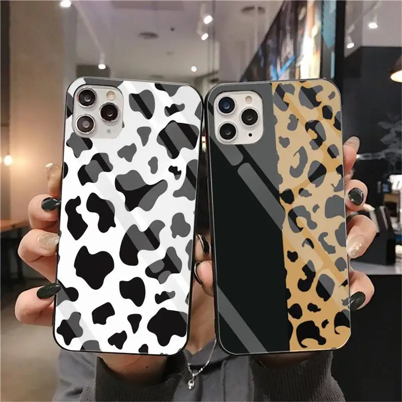 

Black White Cow Snake Leopard Print Phone Case Tempered Glass For iPhone 12 pro max mini 11 Pro XR XS MAX 8 X 7 6S 6Plus SE 2020