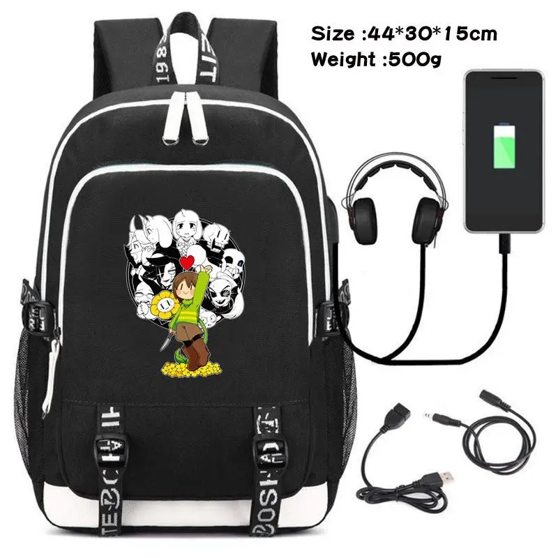 Игра Undertale Frisk Sans Papyrus рюкзак с принтом мультяшный рюкзак Usb зарядка компьютер Студенческая сумка underale ноутбук дорожная сумка - Цвет: 3