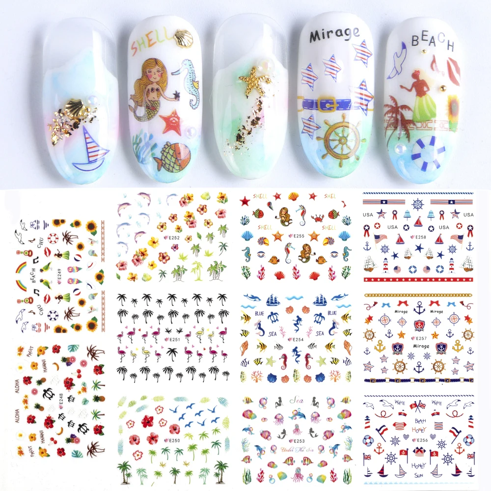 11 шт стикеры 3D на ногти nail Art Переводные картинки под водой пляж русалка стиль мультфильм ногтей Фольга
