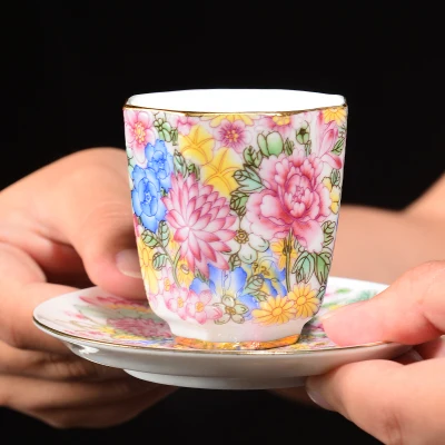 

Jingdezhen Hand-painted Pastels Kungfu Teacup Ceramic Tea Bowl Pastel Wanhuahua Cup Black Tea Tie Guan Yin Teaware Free Shipping