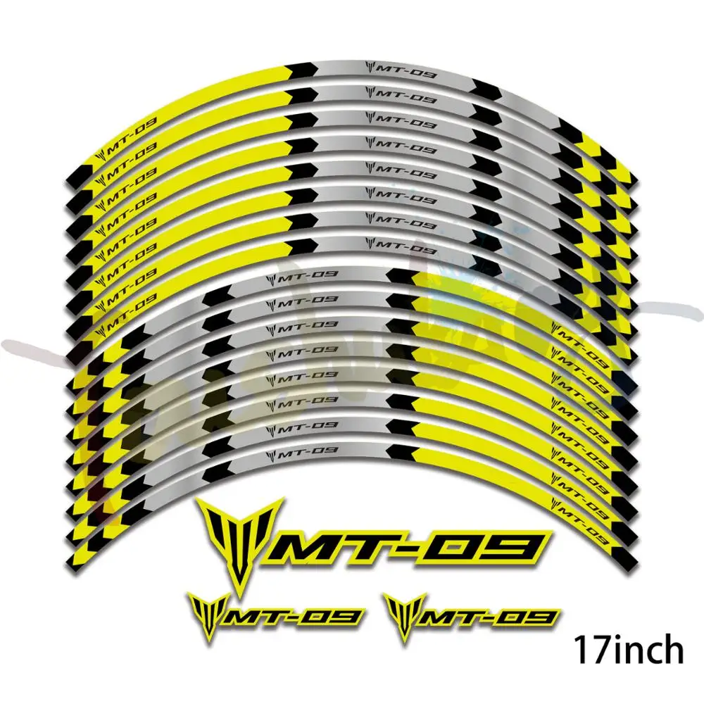 New high quality 16 Pcs Fit Motorcycle Wheel Sticker stripe Reflective Rim For yamaha mt09