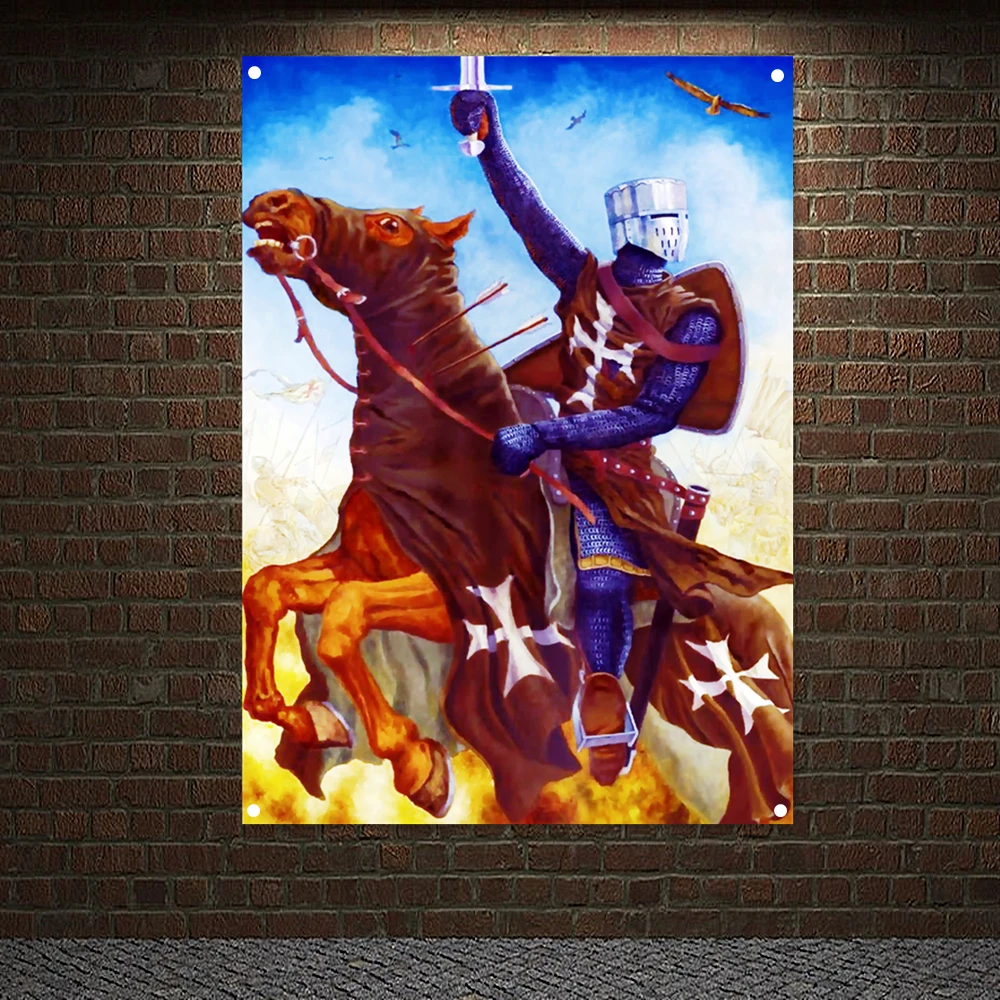 Knights of templar Crusaders Posters Banners Flag Wall Art Home Decoration Wall Hanging Ornaments Mural HD Wallpapers Mural J8 5pcs rustproof iron art gecko statue colorful art mural gecko metal fence ornament home garden wall hanging decoration