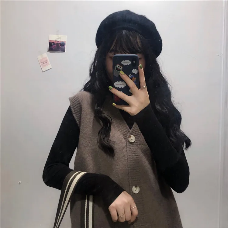 Autumn Women Solid Color Sweater Cardigan Vest Loose Wearing A Small Korean New Knitted Cardigan Single-breasted Women Vest