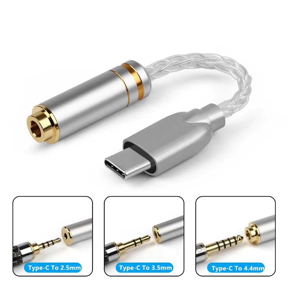 Hifi type C Mini Jack 3 5 адаптер для наушников Чистые Серебристые наушники кабель аудио