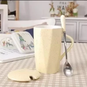Керамическая чашка с крышкой Ложка креативная трендовая чашка Мужская чашка офисная чашка для питья Женская Студенческая кружка керамическая кружка Рождественская кружка - Цвет: 340ML
