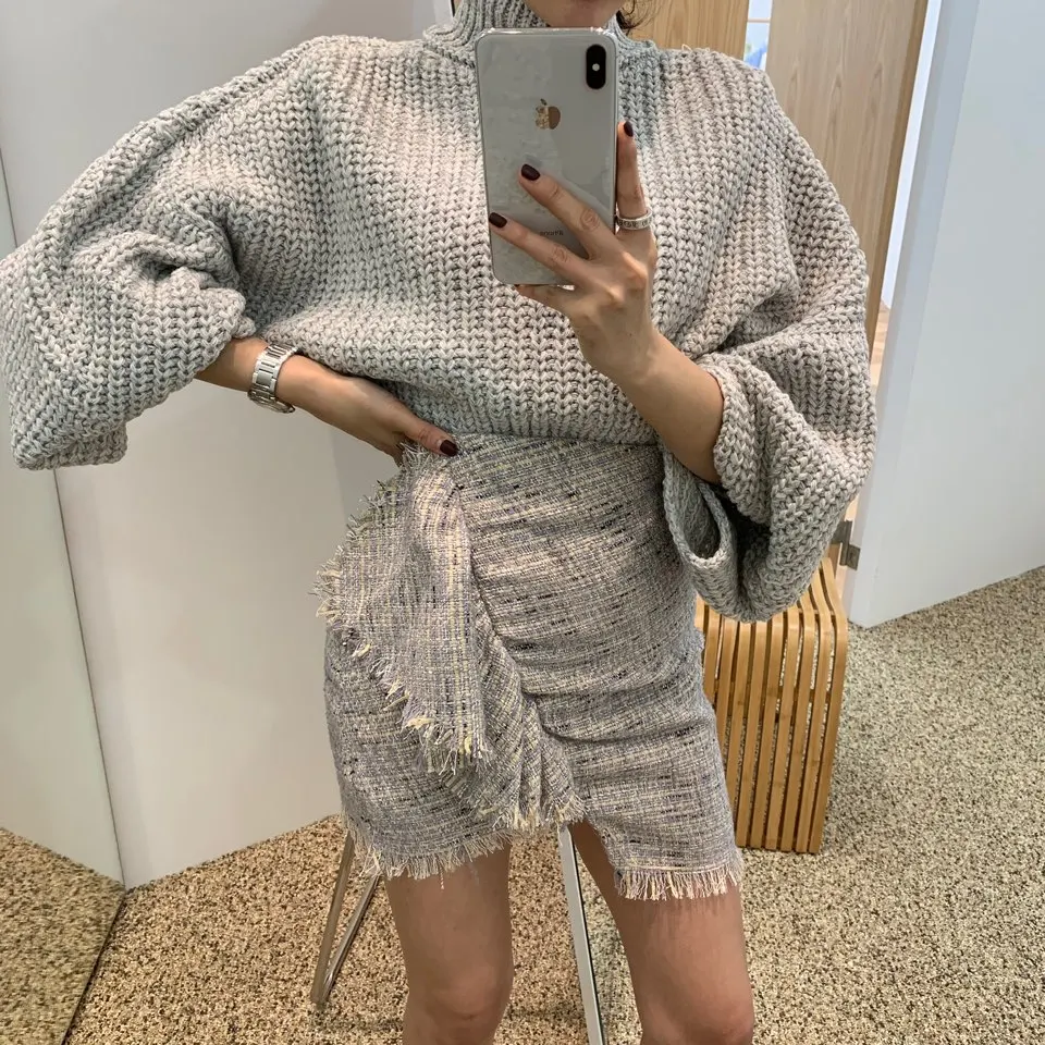 RUGOD Korean solid sweater women elegant lantern sleeve single-breasted turtleneck pullover Fashion auturm women clothes