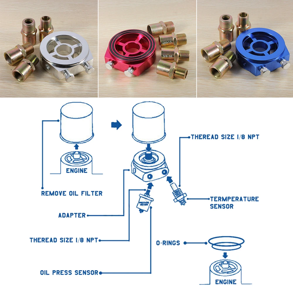 9x8x3 см масляный манометр фильтр Сэндвич адаптер пластина 1/8 Npt штекеры датчик температуры авто масляные фильтры