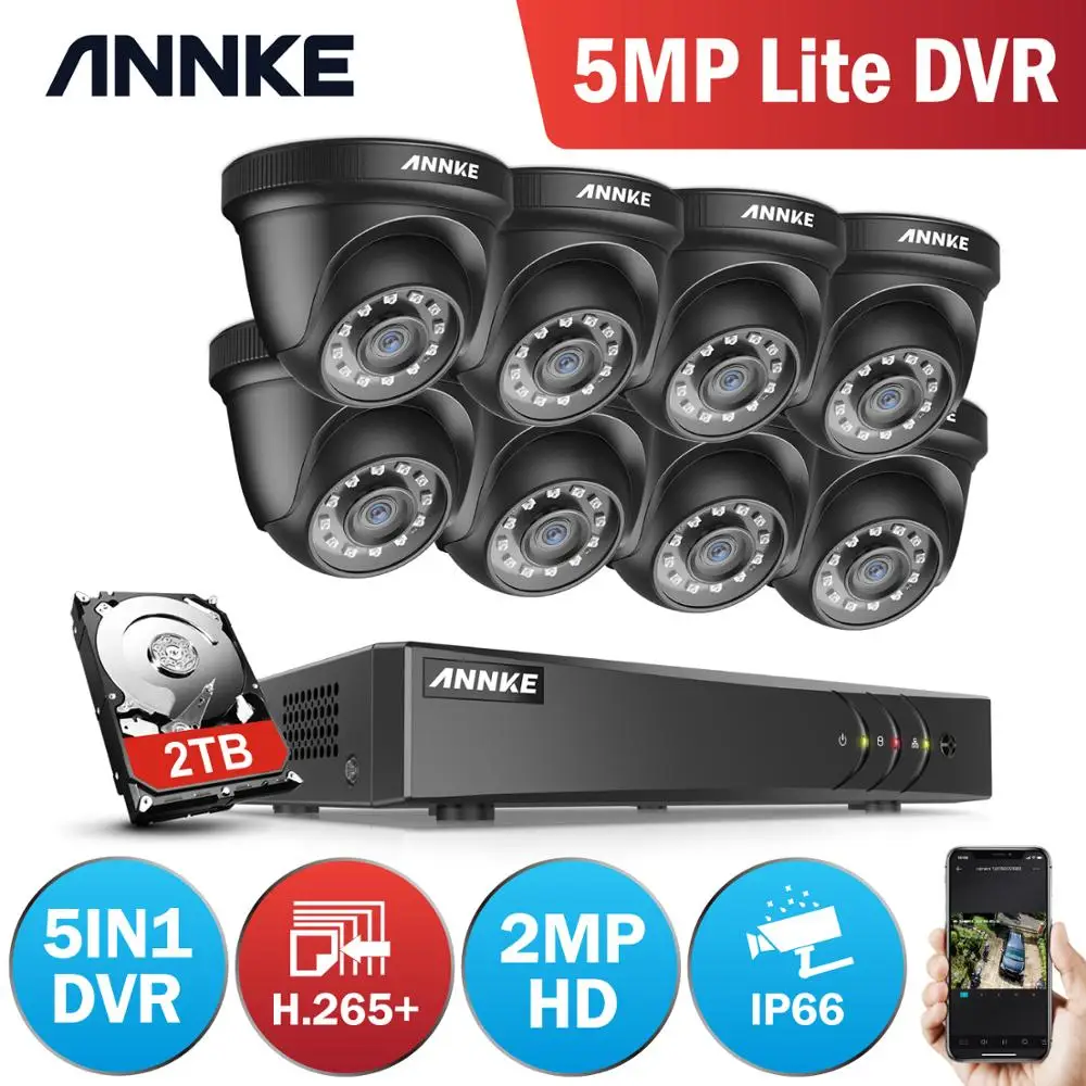 ANNKE 1080P CCTV камера DVR система 8 шт. Водонепроницаемая 2.0MP HD-TVI черная купольная s